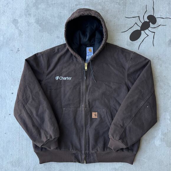 Vintage Y2K Carhartt J130 DKB brown hooded work wear jacket - Picture 1 of 8